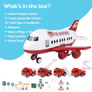 Little Hero Command Center jumbo airplane toy with lights, sounds, ramp launcher, and rescue vehicles for kids ages 2+