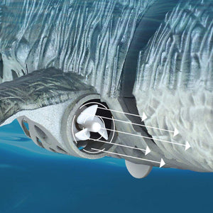 Remote Control Mosasaurus toy boat with lights and water spray for kids aged 4-6 playing in pool
