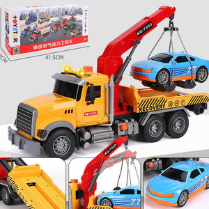 Oversized timber transport toy truck with crane, lights, and music for kids aged 4-6