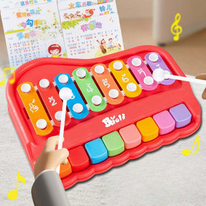 Kids wooden eight-tone percussion xylophone educational toy with colorful wooden bars and mallets