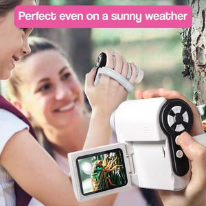 3-in-1 PocketScope handheld microscope with built-in screen, camera, and LED light for kids' outdoor and indoor exploration.