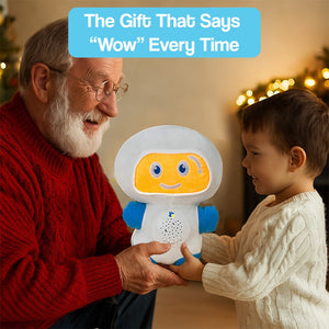 AI StoryBuddy smart plush companion toy for kids featuring interactive AI, storytelling, and starry sky projection.