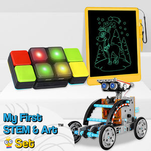 My First STEM & Art Set with 3D pen, smart light cube, drawing tablet, and robot builder for creative and educational play