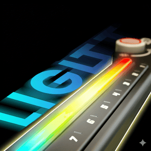 Close-up of multifunctional Bluetooth DJ guitar with colorful glowing lights and control knob on black background