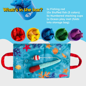 Little Fisherman Fishing Set with velcro fish and stacking cups for toddlers ages 6 months to 2 years