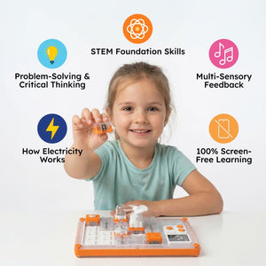 STEM circuit puzzle board with astronaut figure, fan, and projector for kids ages 3+