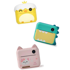 Pets Instant Print Kiddies Camera with dual lenses, 2-inch screen, instant photo printing, and colorful animal silicone cover.