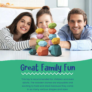Colorful wooden stones stacking toy for children fostering creativity and early skill development