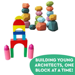 Colorful wooden stones stacking toy for children fostering creativity and motor skills development.