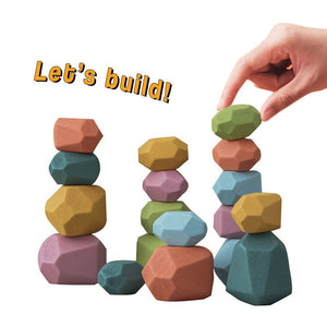 Colorful wooden stones stacking toy for children enhancing creativity and motor skills