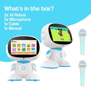 AI-powered STEM learning robot for kids with interactive screen, educational apps, two microphones, and karaoke feature in Halloween collection