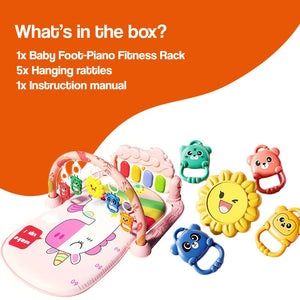 Baby Foot-Piano Fitness Rack with hanging rattles for newborns and toddlers promoting play and learning