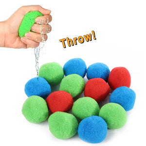 Reusable water inflated cotton balls in red, blue, and green for kids' outdoor water play set with 15 lightweight balls.
