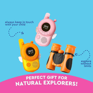 Two colorful Magic Little Bee Intercom walkie talkies for kids on a white background