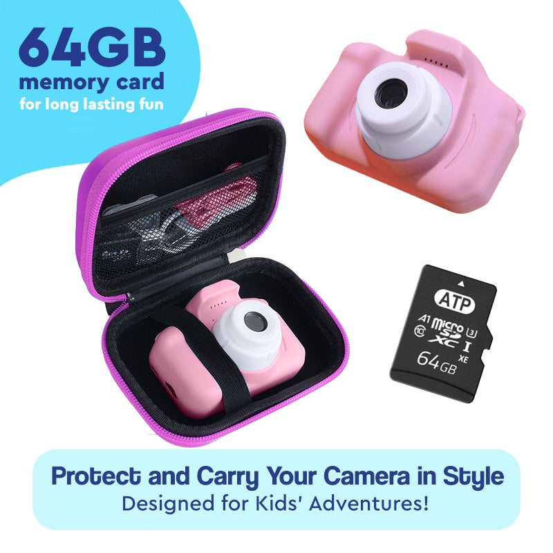 LittleLens Kids Camera with 64GB memory card and protective case for kids' adventures