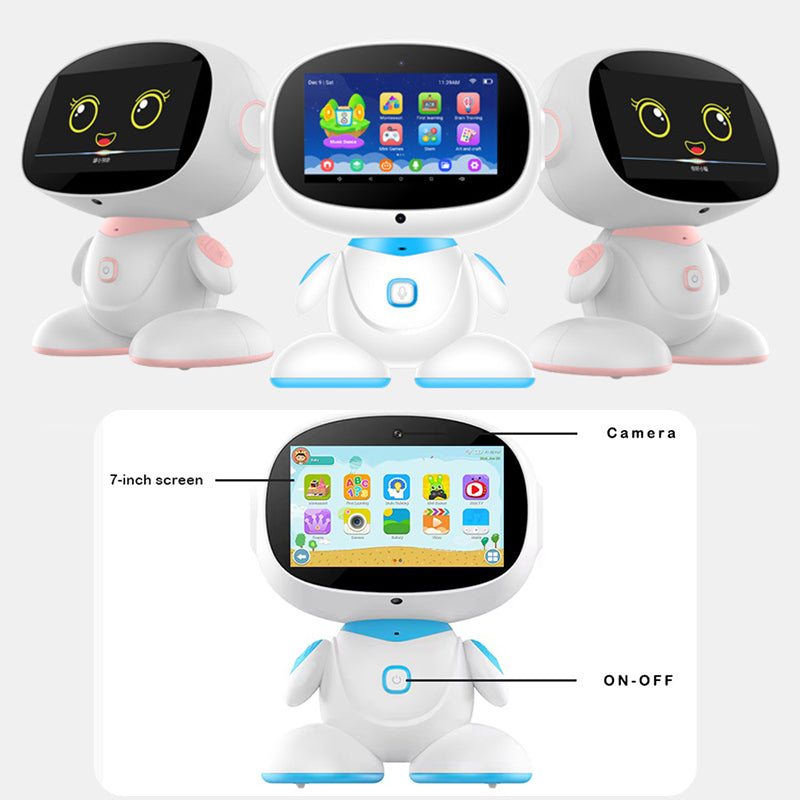 AI-powered STEM learning robot for kids with interactive 7-inch screen, camera, and educational apps