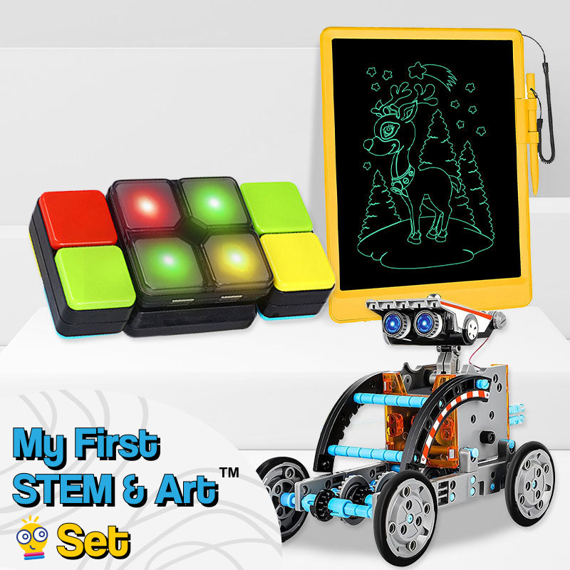 My First STEM & Art Set with 3D pen, smart light cube, drawing tablet, and robot builder for creative and educational play