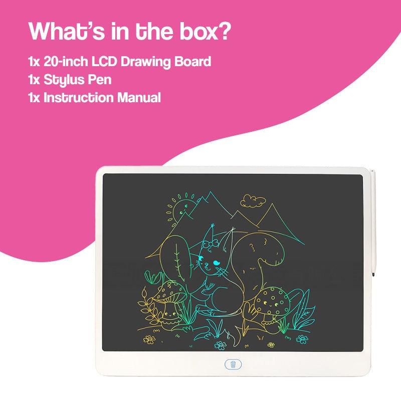 20-inch LCD drawing board with colorful glowing lines and stylus pen for kids' creative drawing and writing