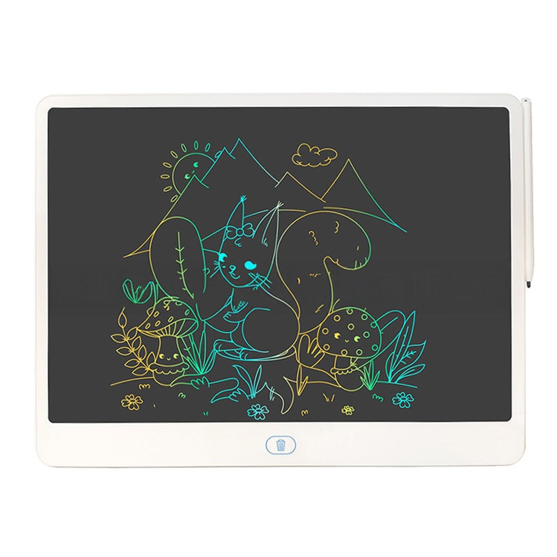 20-inch colorful LCD drawing board with stylus pen, vibrant glowing lines, and large screen for kids' creative drawing and writing.