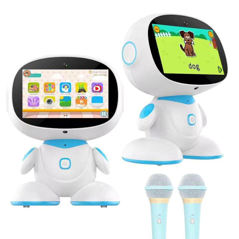 AI-powered STEM learning robot for kids with interactive screen and two microphones