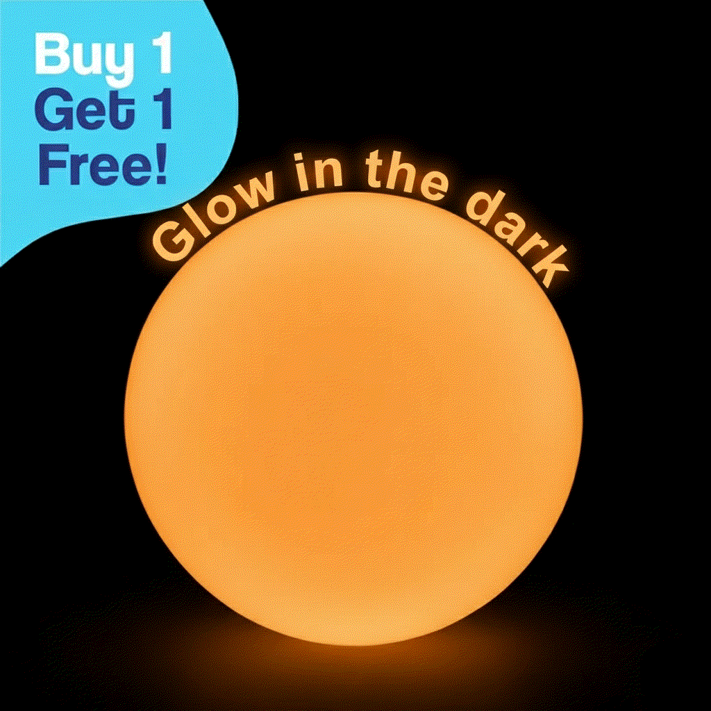Giant Jelly Balloon Ball glowing orange in dark with buy 1 get 1 free promotion