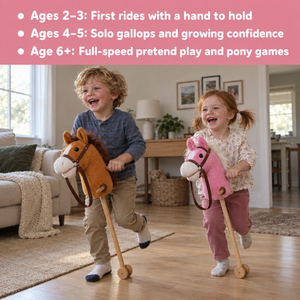 Plush Stick Horse with Wooden Wheels