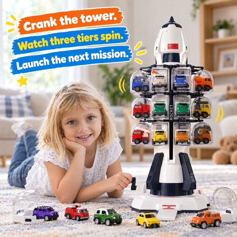 Space Rocket Parking Garage with Die-Cast Cars