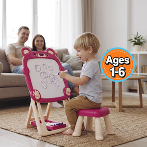 Foldable Double-Sided Kids Art Easel with Stool