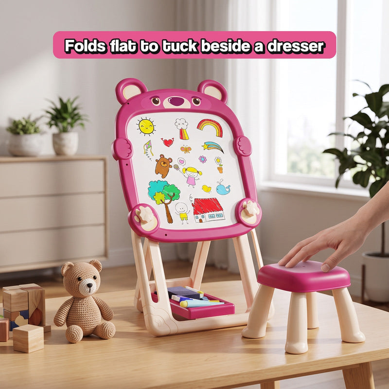 Foldable Double-Sided Kids Art Easel with Stool